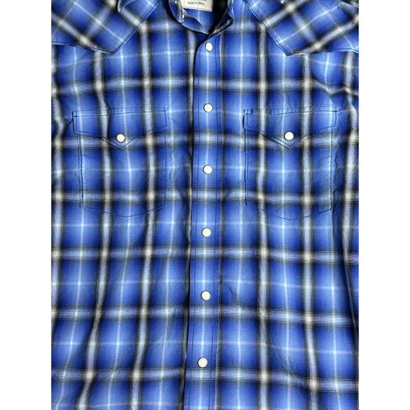 Panhandle Pearl Snap Blu Plaid L/S Button Down Shirt Mens Medium - Picture 2 of 5